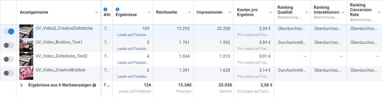 124 generierte Leads — Auszug aus einer laufenden Kampagne